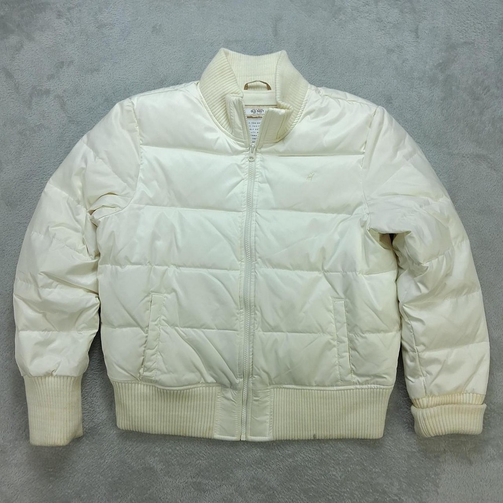 Old Navy Womens White Frost Free Puffer Jacket Full Zip Winter Down Coat Large